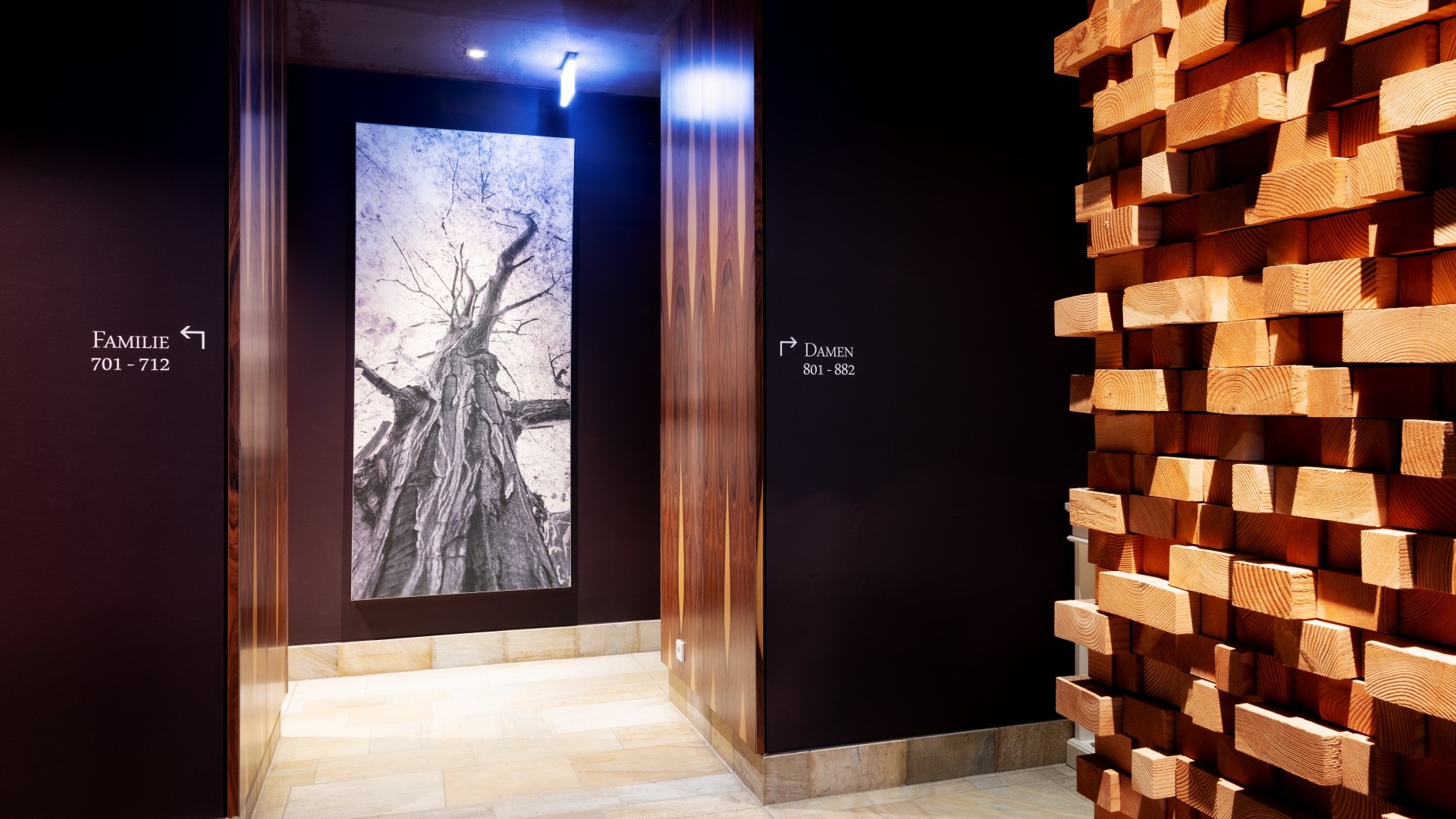 Moderner Wellness-Bereich der Mineraltherme mit stilvollem Holzelement-Design