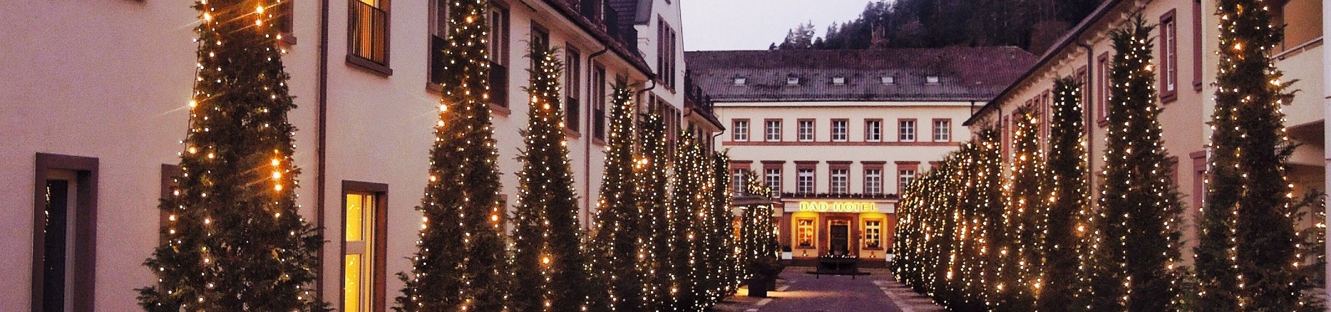 Weihnachtsbeleuchtete Allee im Kurort Bad Teinach